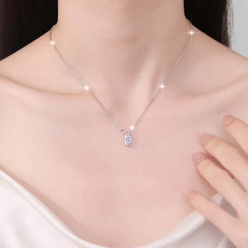 S925 Sterling Silver Necklace 1 Carat Marquise Moissanite Pendant 18K Gold Plated Clavicle Chain for Women