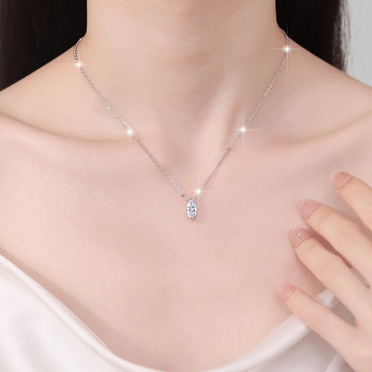 S925 Sterling Silver Necklace 1 Carat Marquise Moissanite Pendant 18K Gold Plated Clavicle Chain for Women