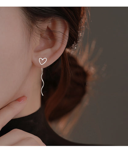 Long Hollow Heart Wave Threader Earrings for Women