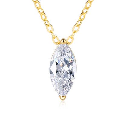 S925 Sterling Silver Necklace 1 Carat Marquise Moissanite Pendant 18K Gold Plated Clavicle Chain for Women