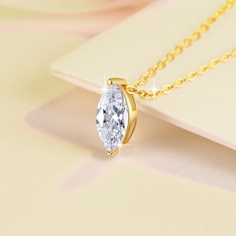S925 Sterling Silver Necklace 1 Carat Marquise Moissanite Pendant 18K Gold Plated Clavicle Chain for Women