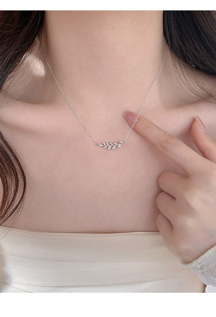 Leaf Sparkling Diamond Wheat Spike Necklace for Women