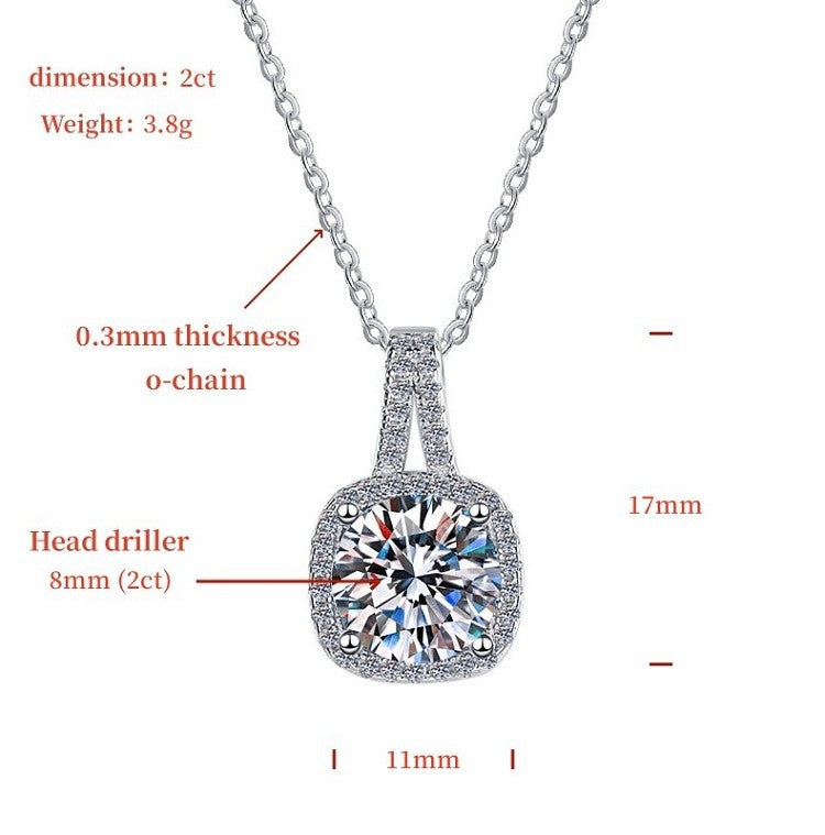 Moissanite Pendant Clavicle Chain Platinum Plated Geometric Square Jewelry Fashion S925 Sterling Silver Necklace for Women