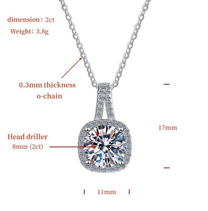 Moissanite Pendant Clavicle Chain Platinum Plated Geometric Square Jewelry Fashion S925 Sterling Silver Necklace for Women