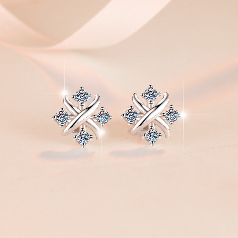 Moissanite Earrings Small Windmill Earrings Exquisite High-End Versatile S925 Silver Stud Earrings for Women