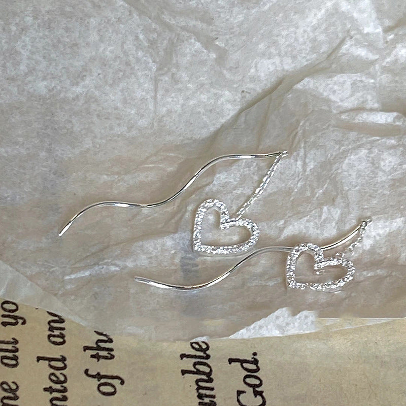 Long Hollow Heart Wave Threader Earrings for Women, Ins Style