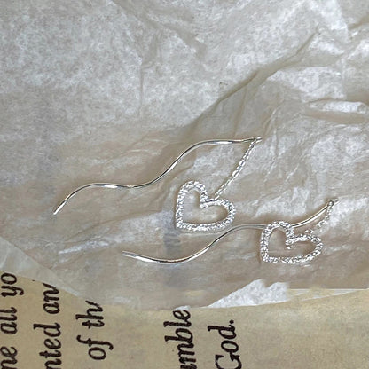 Long Hollow Heart Wave Threader Earrings for Women, Ins Style