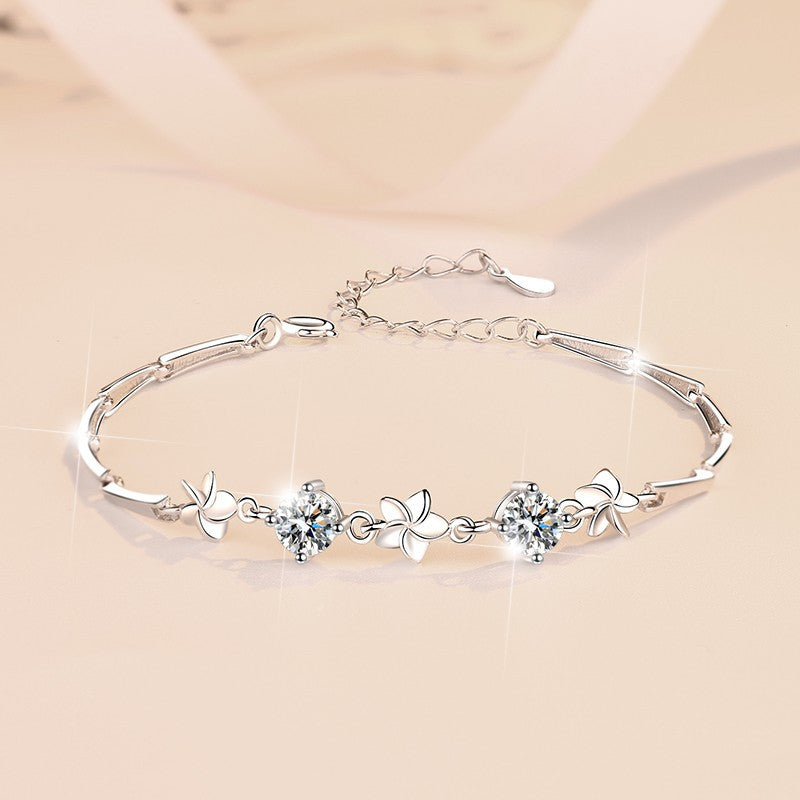 S925 Sterling Silver Bracelet Small Lucky Five-Leaf Clover Fashion Women's Jewelry Manufacturer Wholesale Cross-Border Moissanite Bracelet