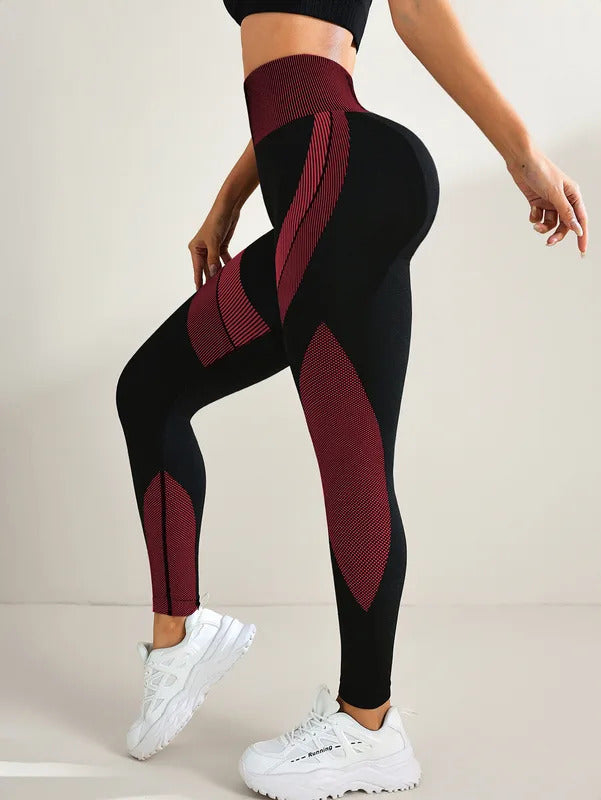 New High Waisted Yoga Pants for Women, Seamless Tummy Control Leggings, Side Stripes Sports Fitness Tights, Butt Lifting Workout