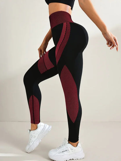 New High Waisted Yoga Pants for Women, Seamless Tummy Control Leggings, Side Stripes Sports Fitness Tights, Butt Lifting Workout