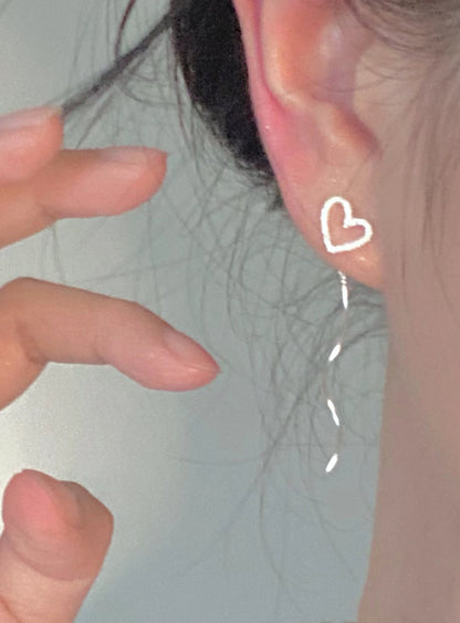 Long Hollow Heart Wave Threader Earrings for Women
