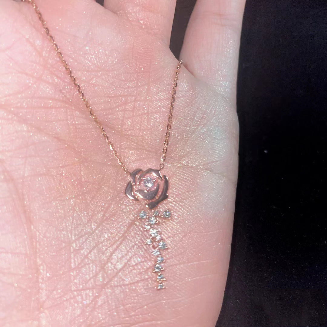 Rose Cloud Pink Diamond Rose Flower Necklace for Women