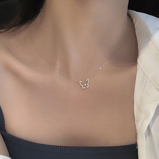 Inlaid Diamond Butterfly Necklace for Women