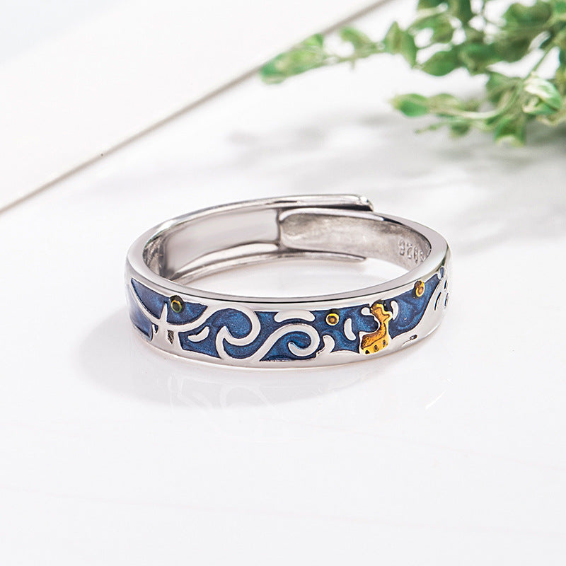 Starry Sky Reindeer Couple Rings for Men and Women