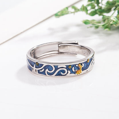 Starry Sky Reindeer Couple Rings for Men and Women