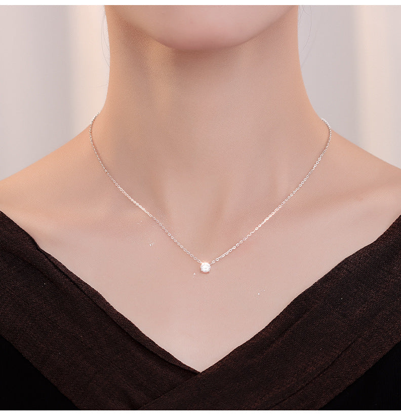 S925 Sterling Silver Four-Prong Round Zircon Nose Stud Necklace