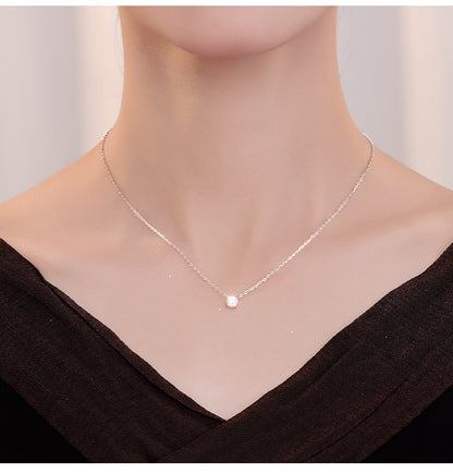 S925 Sterling Silver Four-Prong Round Zircon Nose Stud Necklace