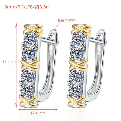 Two-tone Cross Earrings S925 Sterling Silver Light Luxury Fashion European and American Cross-border Personality Minimalist Style Moissanite Earrings