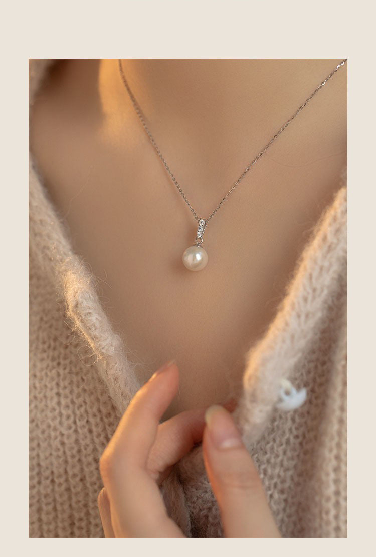 Long Strip Sparkling Diamond Pearl Necklace for Women