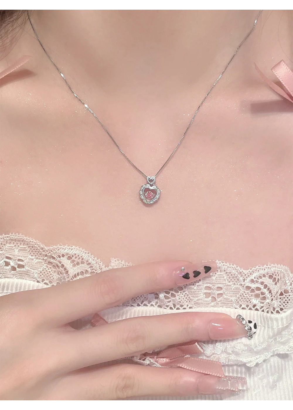 Smart Pink Diamond Heart Necklace for Women Wholesale