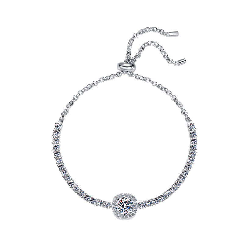 S925 Sterling Silver Bracelet for Women, Colorful Moissanite Star Bracelet