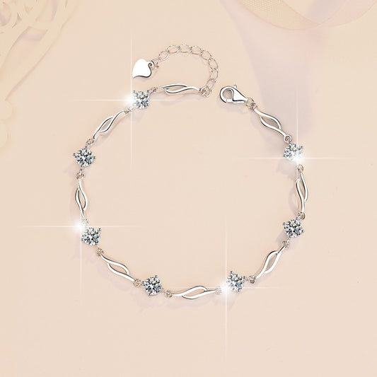 Korean Version Moissanite Bracelet Jewelry for Women Exquisite Light Luxury Bracelet Cross-Border Live Streaming s925Sterling Silver Ornament