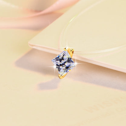 Mermaid Tears Princess Cut Invisible Fish Line Moissanite Pendant S925 Silver Necklace