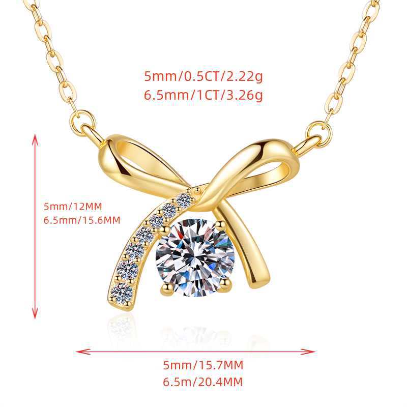 S925 Sterling Silver Necklace for Women with Bowknot Chain, High-end Fashion Jewelry Manufacturer, Moissanite Pendant Wholesale Cross-border