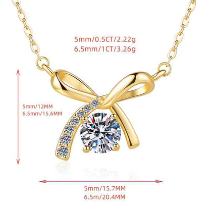 S925 Sterling Silver Necklace for Women with Bowknot Chain, High-end Fashion Jewelry Manufacturer, Moissanite Pendant Wholesale Cross-border