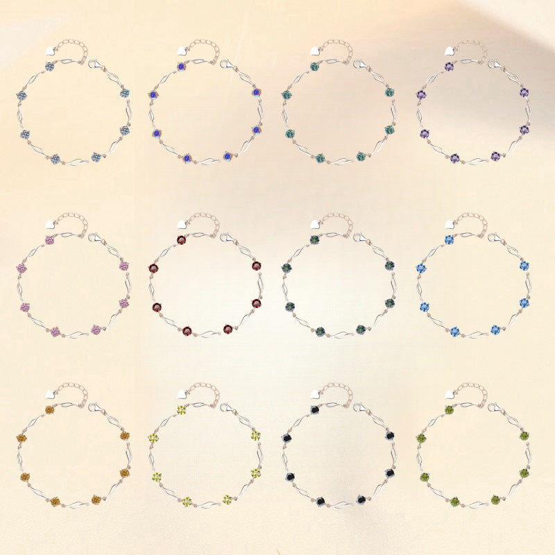 Pure Silver Bracelet S925 Jewelry Exquisite Fashion Seven Princess Jewelry Wholesale Cross-Border High-Grade Colorful Moissanite Hand Accessories