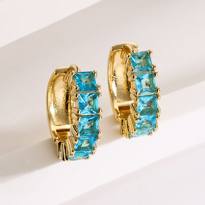 18K Gold Plated Copper Zircon Hoop Earrings for Women, High-End Vintage Earrings