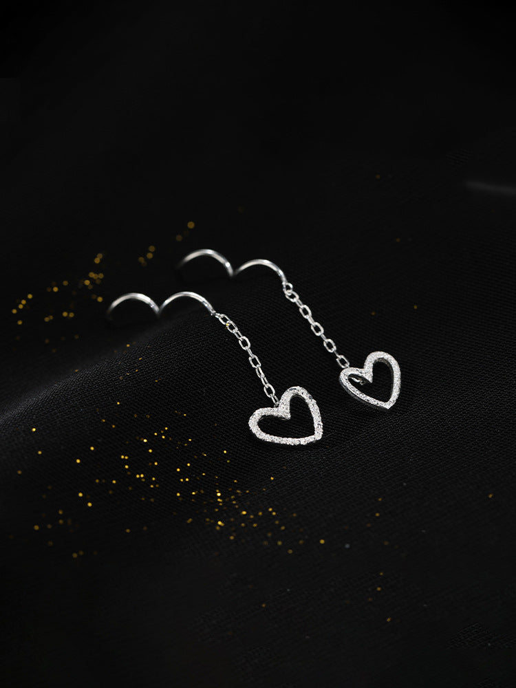 Long Hollow Heart Wave Threader Earrings for Women, Ins Style