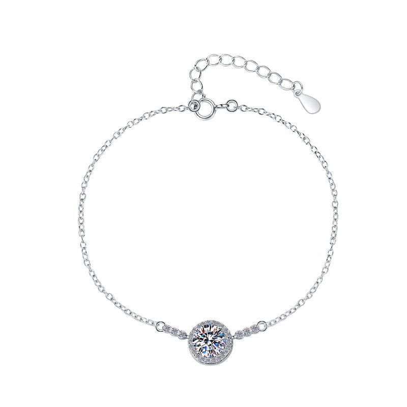 Korean Version S925 Sterling Silver Bracelet Plated PT950 Simple Fashion 1 Carat Moissanite Jewelry