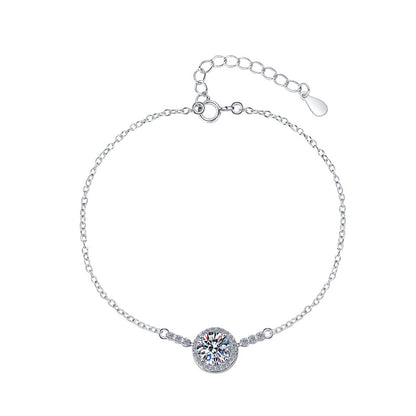 Korean Version S925 Sterling Silver Bracelet Plated PT950 Simple Fashion 1 Carat Moissanite Jewelry