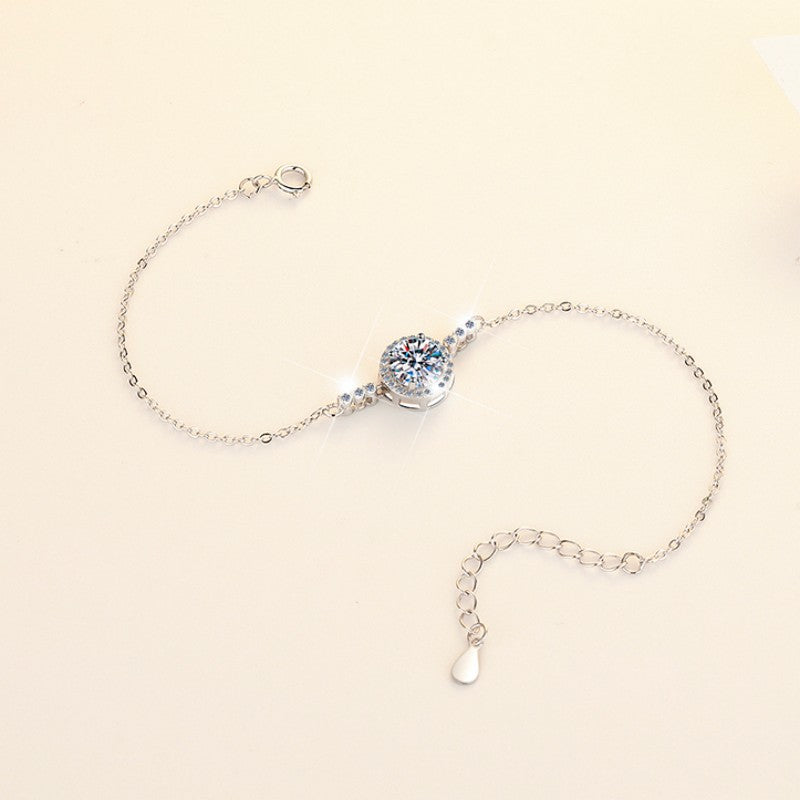 Korean Version S925 Sterling Silver Bracelet Plated PT950 Simple Fashion 1 Carat Moissanite Jewelry