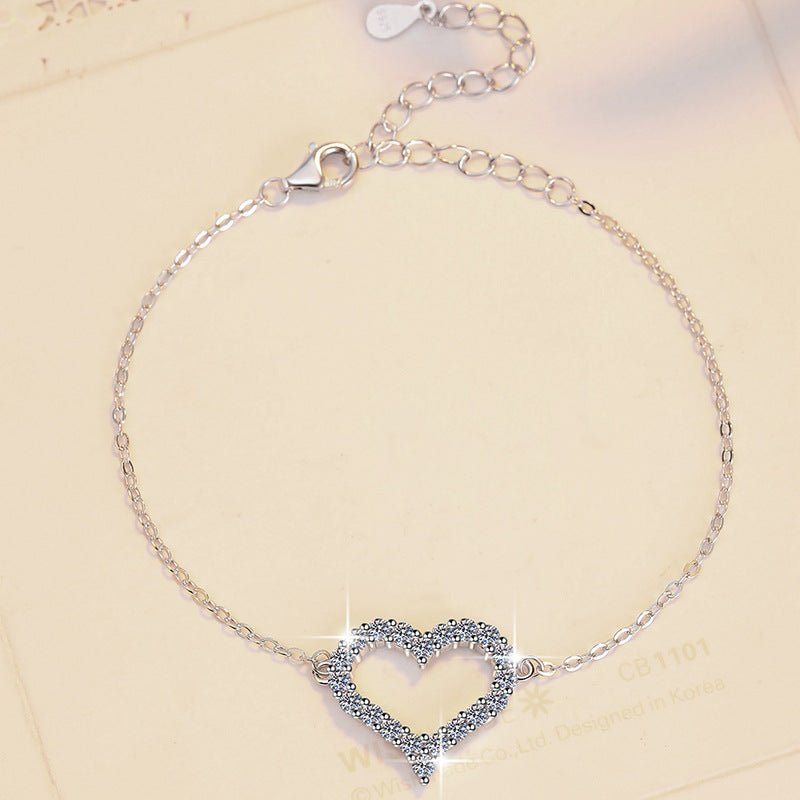 Korean Version Moissanite Bracelet S925 Sterling Silver Jewelry Heart-shaped Set Fashion Sweet Bracelet