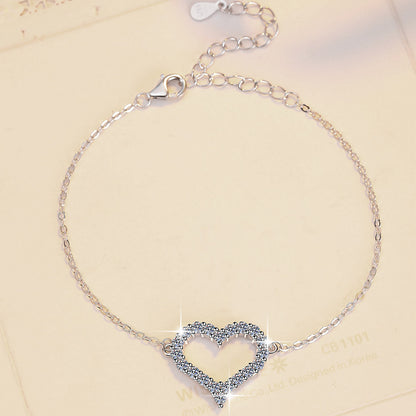 Korean Version Moissanite Bracelet S925 Sterling Silver Jewelry Heart-shaped Set Fashion Sweet Bracelet