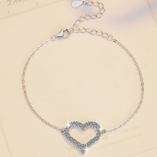 Korean Version Moissanite Bracelet S925 Sterling Silver Jewelry Heart-shaped Set Fashion Sweet Bracelet