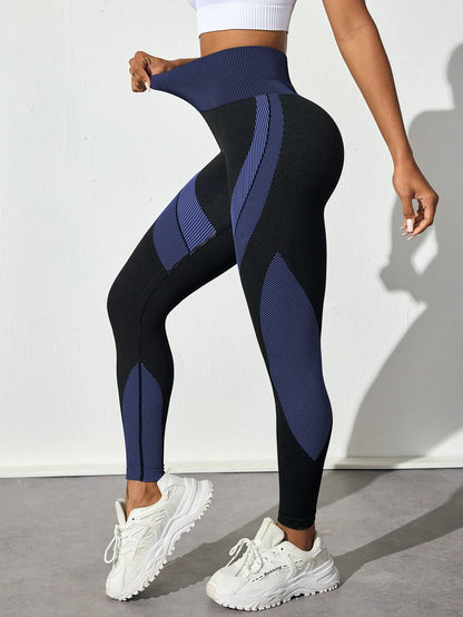 New High Waisted Yoga Pants for Women, Seamless Tummy Control Leggings, Side Stripes Sports Fitness Tights, Butt Lifting Workout
