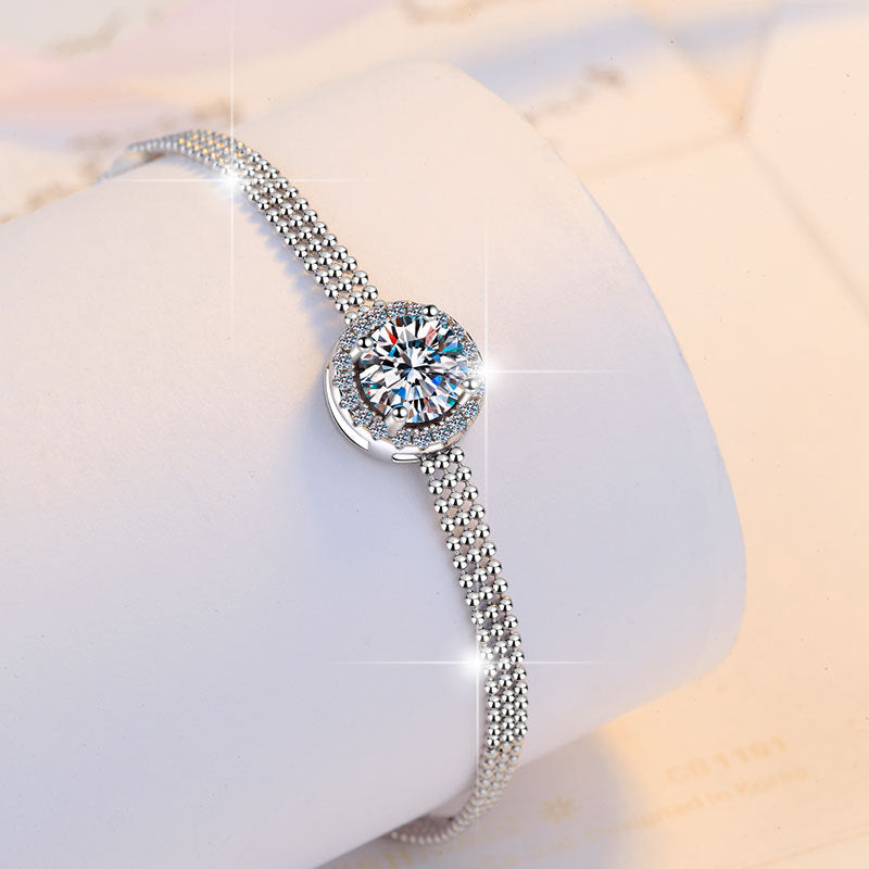 S925 Sterling Silver Bracelet Push-Pull Adjustable High-End Feel Bangle Moissanite Jewelry for Women