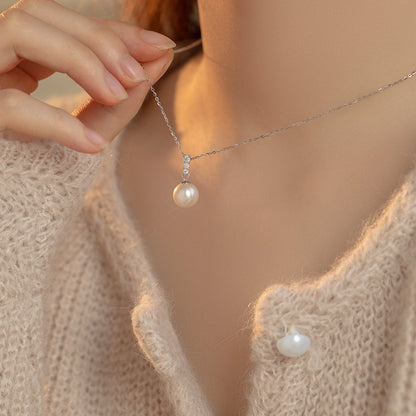 Long Strip Sparkling Diamond Pearl Necklace for Women