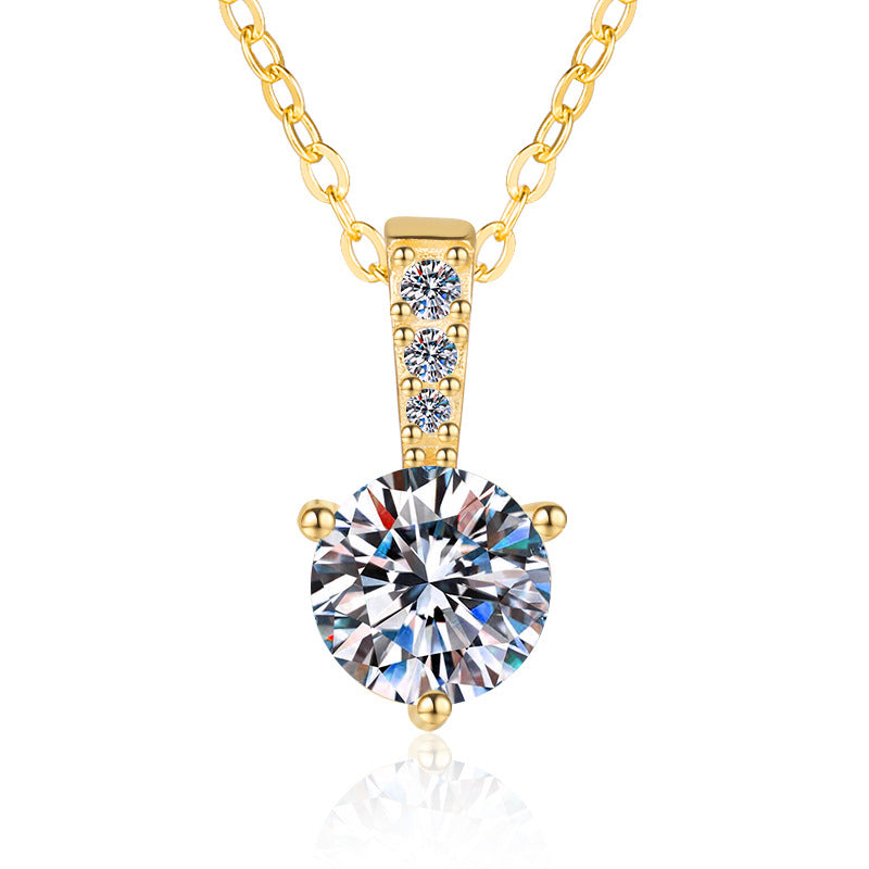 Live Cross-Border Hot-Selling Moissanite Necklace Elegant Versatile Light Luxury High-End Feel Women's S925 Sterling Silver Collarbone Chain