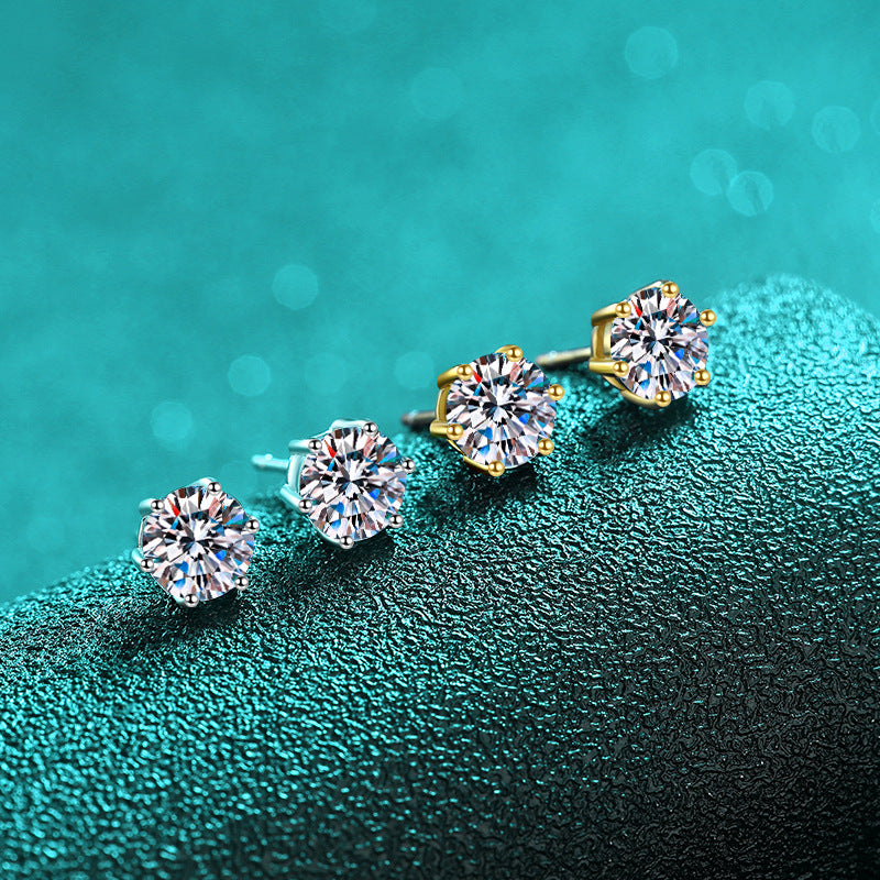 Moissanite Crown Earrings Classic Six-Prong Exquisite Simple Earrings Source S925 Sterling Silver Stud Earrings for Women