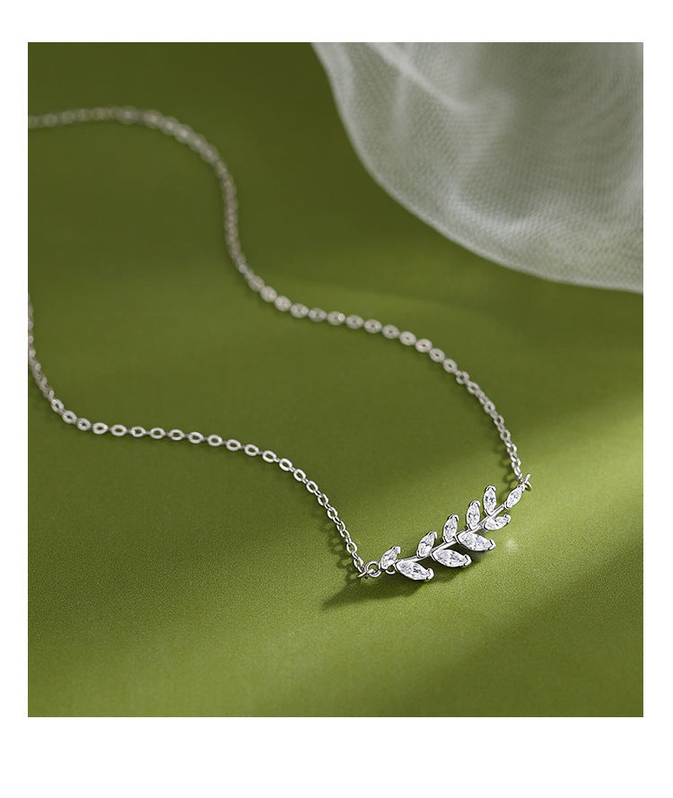Leaf Sparkling Diamond Wheat Spike Necklace for Women