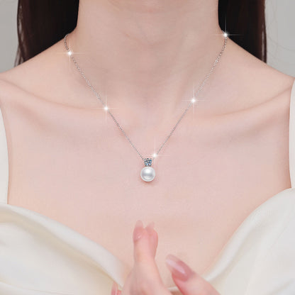 Summer New Freshwater Pearl Simple Korean Version Moissanite Collarbone Chain Factory Source S925 Sterling Silver Necklace Wholesale