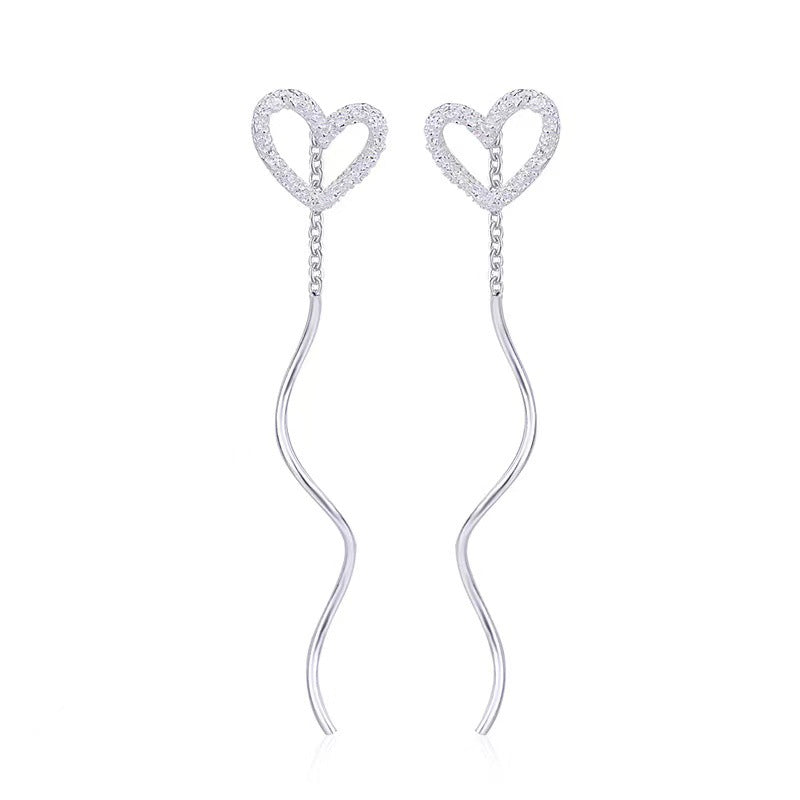 Long Hollow Heart Wave Threader Earrings for Women