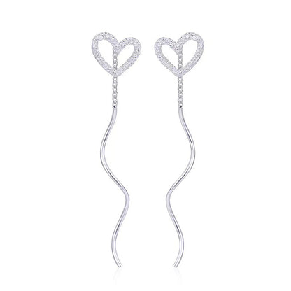 Long Hollow Heart Wave Threader Earrings for Women