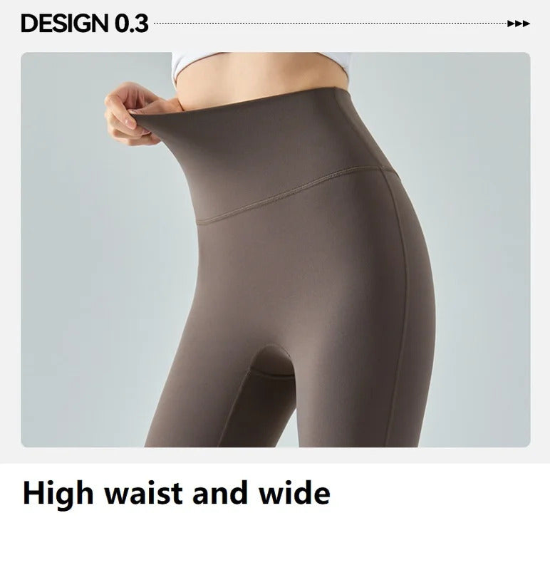 Women's High Waist Yoga Leggings - Double-sided Brushed Booty Lifting Fitness Pants for Running & Sports Green Brown White