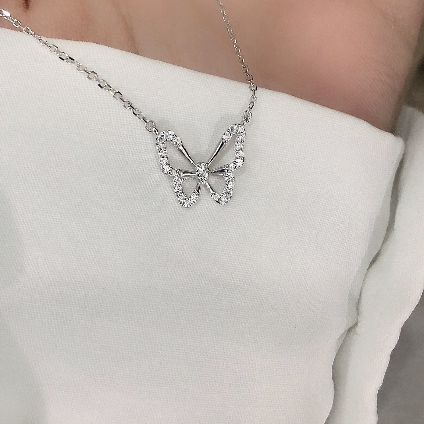 Inlaid Diamond Butterfly Necklace for Women