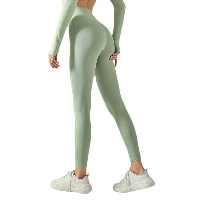 Women's High Waist Yoga Leggings - Double-sided Brushed Booty Lifting Fitness Pants for Running & Sports Green Brown White